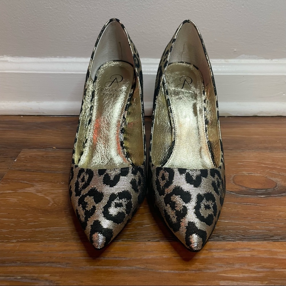 Adrianna Papell Gold and Black Cheetah heels
